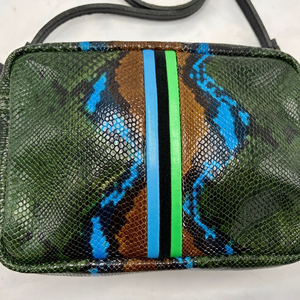 Clare V. Green Snake Embossed Midi Sac Bag with Stripes NEW - Picture 2 of 7